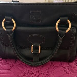 Dooney and Bourke Black Leather Satchel Handbag with Gold Hardware